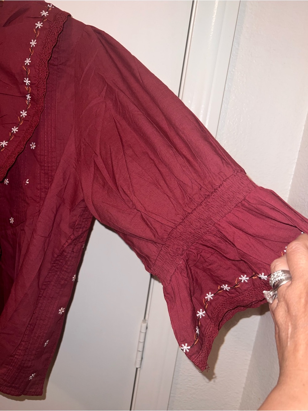 Embroidered Ruffle Red Blouse - Women - Picture 3 of 6